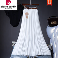 皮爾卡丹（pierrecardin）新款新款百搭高腰雪紡百褶半身裙中長裙飄逸大擺沙灘度假長裙時尚 白色 【裙長88CM】