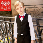 ELPA兒童西裝男童小西服套裝中大童花童禮服鋼琴演出服男孩春秋韓版 黑5件套:馬甲褲子長襯領結胸帶巾 170 碼 身高165-170cm重106-120