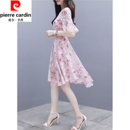 皮爾卡丹（pierre cardin）真絲連衣裙女夏季新款港味氣質(zhì)修身印花氣質(zhì)高端桑蠶絲中長(zhǎng)裙顯瘦 091#粉紅色 M
