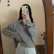 筱艷正肩t恤女顯瘦別致長袖上衣女長袖T恤女顯瘦色polo領(lǐng)長袖T恤女春 灰色【好質(zhì)量】 L 建議105-120斤