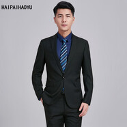 HAIPAIHAOYU西裝男商務(wù)正裝西服修身職業(yè)裝伴郎服禮服單西男裝外套 黑色一?？蹎紊弦?160A 【推薦40-45kg】