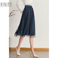 FINITY藏青色半身裙秋季新款網(wǎng)紗簡(jiǎn)約氣質(zhì)休閑中長(cháng)款半裙女 藏青色 M
