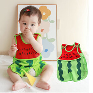 嬰兒網(wǎng)紅套裝寶寶可愛(ài)超萌夏天薄款連體夏季吊帶琵琶衣服夏裝純棉 K129純棉西瓜連體 59cm ：8-13斤寶寶