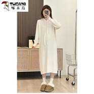 啄木鳥(niǎo)（TUCANO）長(cháng)款打底針織連衣裙女春秋新款配大衣內搭寬松慵懶連帽衛衣毛衣裙 米白色【加長(cháng)款110公分左右】  M 建議95-110斤