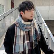 咕咕象（guguxiang）圍巾男士冬季保暖圍脖防羊絨生日禮物高檔款學(xué)生脖套送男朋友情侶 藍(lán)灰咖格子1條（格子披肩圍巾）