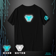 攜魚(yú)漫威復仇者聯(lián)盟鋼鐵俠短袖T恤夜光反應堆情侶裝兒童潮 黑色-MK50手臂款 童裝150碼