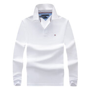 Tommy Hilfiger 湯米·希爾費格 男士商務(wù)休閑長(cháng)袖Polo翻領(lǐng)T恤 白色小標polo領(lǐng)T恤 S （建議115-130斤）