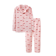 KIDS MAM&DAD兒童純棉家居服套裝秋冬款女童三層夾棉大童保暖睡衣加厚空氣棉 粉紅 100 cm