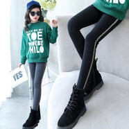 好莉婭女童打底褲踩腳褲秋冬季兒童加絨褲子保暖褲外穿長(cháng)褲4-12歲中大童 英文邊 黑色秋款 140(建議身高135左右)