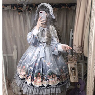 洛麗塔Lolita裙子全套冬季圣誕水晶球雪人復(fù)古宮廷緞面反光灰春秋長(zhǎng)袖連衣裙 全套】灰圣誕(裙+發(fā)飾+撐裙+罩紗+飛機(jī)盒) M
