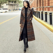 佰藍(lán)嬌 格子毛呢大衣女中長款2020冬裝新款秋冬季時尚女裝氣質(zhì)韓版修身女士千鳥格呢子大衣冬天毛呢外套 圖片色 L