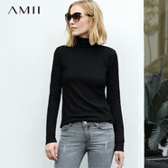AMII七夕禮物極簡休閑時尚毛針織衫女秋季新款直筒高領(lǐng)顯瘦百搭打底衫 黑色 160/84A/M