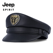 JEEP SPIRIT吉普德國水手船長(cháng)帽子男士真皮機車(chē)平頂帽秋冬單款海軍帽潮鴨舌帽 金標款 中號XL（57-58cm）