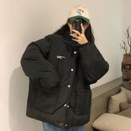 索宛亦（SUOWANYI）兩面穿棉服女小個(gè)子面包服韓版寬松冬季學(xué)生日系可愛(ài)加厚棉衣棉 黑色(兩面穿) XL