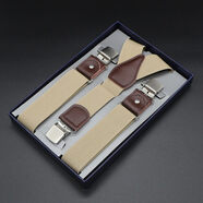 JOYBOKER男士褲子背帶夾防掉褲肩帶胖人松緊吊褲帶成人西褲背帶男式夾吊帶 米色