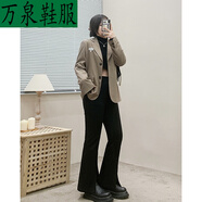 戎諾一口蘇達復活款王炸小黑褲女2023春裝新款高腰顯瘦開(kāi)叉直筒褲 黑色 S