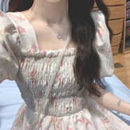 道花途2024年雪紡新款法式甜美碎花連衣裙女氣質(zhì)小眾短袖復(fù)古溫柔長(zhǎng)裙子 淺粉色 S 75-90斤