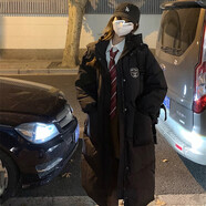 托瑪菲 黑色羽絨棉服女中長(zhǎng)款加厚連帽棉衣外套冬季女裝新款韓版寬松學(xué)院風(fēng)過(guò)膝面包服衣服學(xué)生棉襖子女長(zhǎng)款 黑色（現(xiàn)貨加厚款） S（80-105斤）