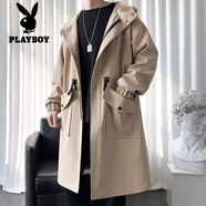 花花公子風(fēng)衣男外套中長(cháng)款大衣2025款秋冬休閑英倫風(fēng)男士披風(fēng)保暖上衣 卡其色風(fēng)衣中長(cháng)款 M 90至120斤可穿