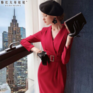 粉紅大布娃娃氣質時尚連衣裙女 酒紅色 S