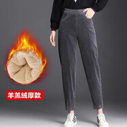 寵琳休閑褲子女2025春秋季新款加絨保暖女蘿卜褲寬松顯瘦韓版哈倫女裝 灰色（加厚羊羔絨） L 建議105-120斤