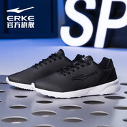 鴻星爾克（ERKE）運(yùn)動(dòng)鞋男透氣跑步鞋軟底網(wǎng)面百搭輕便防滑休閑鞋緩震輕質(zhì)跑步鞋 正黑/正白2277 44