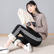 莉社運動(dòng)褲女2025冬新款褲子羊羔絨加厚百搭加絨直筒休閑褲韓版衛褲 JR-801014羊羔絨黑色長(cháng)褲 XL