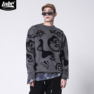 LIGHTNING BEAR原創(chuàng)潮牌秋冬新品涂鴉小熊滿(mǎn)印針織衫毛衣男裝大碼潮流個(gè)性印花 灰色 S