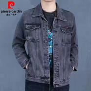 皮爾卡丹（pierre cardin）純棉藍(lán)色牛仔外套男水洗彈力男士夾克寬松潮流大碼印花牛仔衣褂子 灰色J16【有內(nèi)袋】 XL 體重【128-140斤】