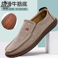 西域駱駝（VANCAMEL）秋新款男鞋防滑牛筋底老北京布鞋男單鞋透氣一腳蹬休閑爸爸鞋 3321駝色 38