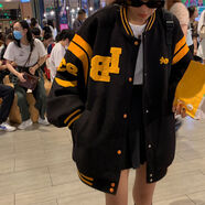 月袖棒球服女秋冬加厚2021年新款加絨衛(wèi)衣外套學生寬松BF原宿韓版美式 黑色 加絨保暖秋冬穿 L 110-125斤左右