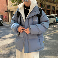 RXEX外套男春秋冬季潮流韓版寬松休閑衣服男裝潮牌假兩件工裝連帽夾克 WT08冬款-藍(lán)色 M