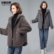 莎妮朵羅大碼女裝外套女胖mm冬裝新款胖人顯瘦款寬松連帽保暖棉大衣16586 褐色 3XL建議134-160斤穿著