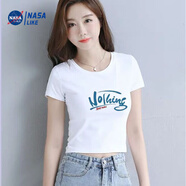 NASALIKE純棉短袖短款t恤女修身2025夏季新款時尚韓版高腰顯瘦黑色上衣女 白色純棉【英文NO圓領(lǐng)】短款 L 建議101-110