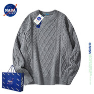 NASA LIKE官方潮牌毛衣男春秋季圓領(lǐng)內(nèi)搭保暖上衣提花外套針織衫冬裝毛線衣 深灰色 2XL(推薦165-180斤)