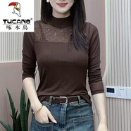 啄木鳥(niǎo)（TUCANO）網(wǎng)紗打底衫女秋裝時(shí)尚洋氣2025百搭顯瘦半高領(lǐng)內(nèi)搭打底衫新款 咖色 4XL 145--160斤