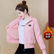 夢史怡短款風(fēng)衣女小個子外套2021新款時尚百搭寬松夾克女 粉色-加絨款 M 【80-100斤左右】