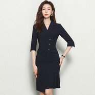 J-ME2023年夏季新款溫柔風(fēng)短袖連衣裙時(shí)尚氣質(zhì)職業(yè)裝高級感法式西裝裙 藏青色 XXXL