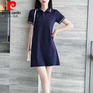 皮爾卡丹（pierre cardin）2024夏新款顯瘦運(yùn)動(dòng)休閑短袖POLO衫領(lǐng)中長(zhǎng)款T恤:保羅連衣裙女 藍(lán)色 M:建議90-105斤