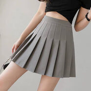ESCURLTF百褶裙女春夏制服裙學(xué)院風(fēng)純色a字日系學(xué)生防走光半身裙性感短裙 百褶裙灰色 S
