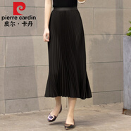 皮爾卡丹（pierre cardin）百褶裙顯瘦半身裙女裙子2023胖m大擺裙包臀春秋長(cháng)裙 a字裙 黑色 L 建議110-125斤
