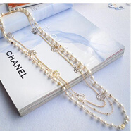 夢(mèng)逸韓國飾品個(gè)性玫瑰 韓版時(shí)尚掛件多層仿珍珠長(cháng)款項鏈毛衣鏈女 米白色