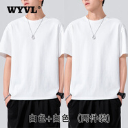 WYVL【兩件裝】純棉短袖T恤男女同款寬松圓領(lǐng)夏季純色小白T100%棉重磅 白色+白色（兩件裝） XL(125-145斤)