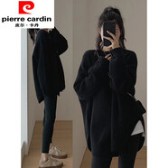 皮爾卡丹（pierre cardin）中長(cháng)款毛衣女秋冬季溫柔慵懶風(fēng)高級感法式針織打底衫內搭上衣 黑色 黑色 S 建議80-95斤