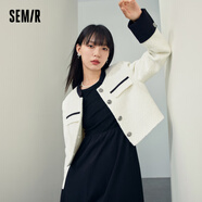 Semir森馬小香風(fēng)外套女短款靜奢風(fēng)短外套女春秋裝簡(jiǎn)約通勤夾克 米白10301 175/96A/XXL
