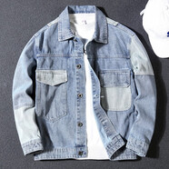 意森富春秋季牛仔外套夾克男裝衣服棉質(zhì)大碼寬松休閑上衣純色韓版休閑裝 J100藍色. 2XL 【建議135-145斤】