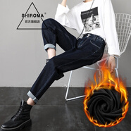 SHIROMA牛仔褲女加絨寬松直筒年新款秋冬季韓版高腰顯瘦哈倫老爹女褲子 藍色（厚絨） 28 二尺一