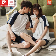 皮爾卡丹（pierre cardin）情侶T恤夏季棉短袖短褲卡通可愛(ài)薄款家居服情侶裝一男一女夏天 HJF311情侶 M 女+男L