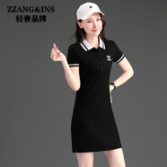 zzang&ins輕奢高檔品牌新款連衣裙女夏天小個子氣質(zhì)百搭顯瘦運動休閑裙子 黑色 面料舒適  時尚顯瘦 XL【110-119斤】