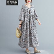 零點(diǎn)螞蟻加肥加大碼女裝胖mm夏裝洋氣減齡時(shí)尚韓版燈籠袖寬松v領(lǐng)碎花連衣裙胖人女裝遮肚子顯瘦裙子 深藍色 均碼【100-180斤】